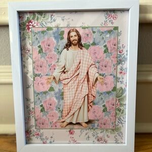 Pink cottage core Jesus, print, Christian wall art, baptism gift 9x11”